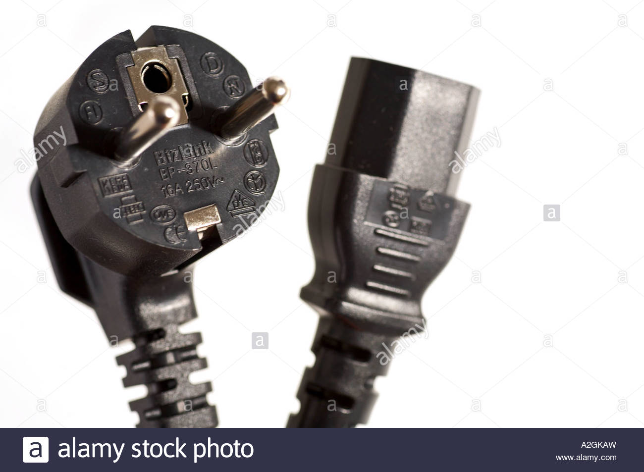Zwei pin Stecker und das Netzkabel Stockfoto