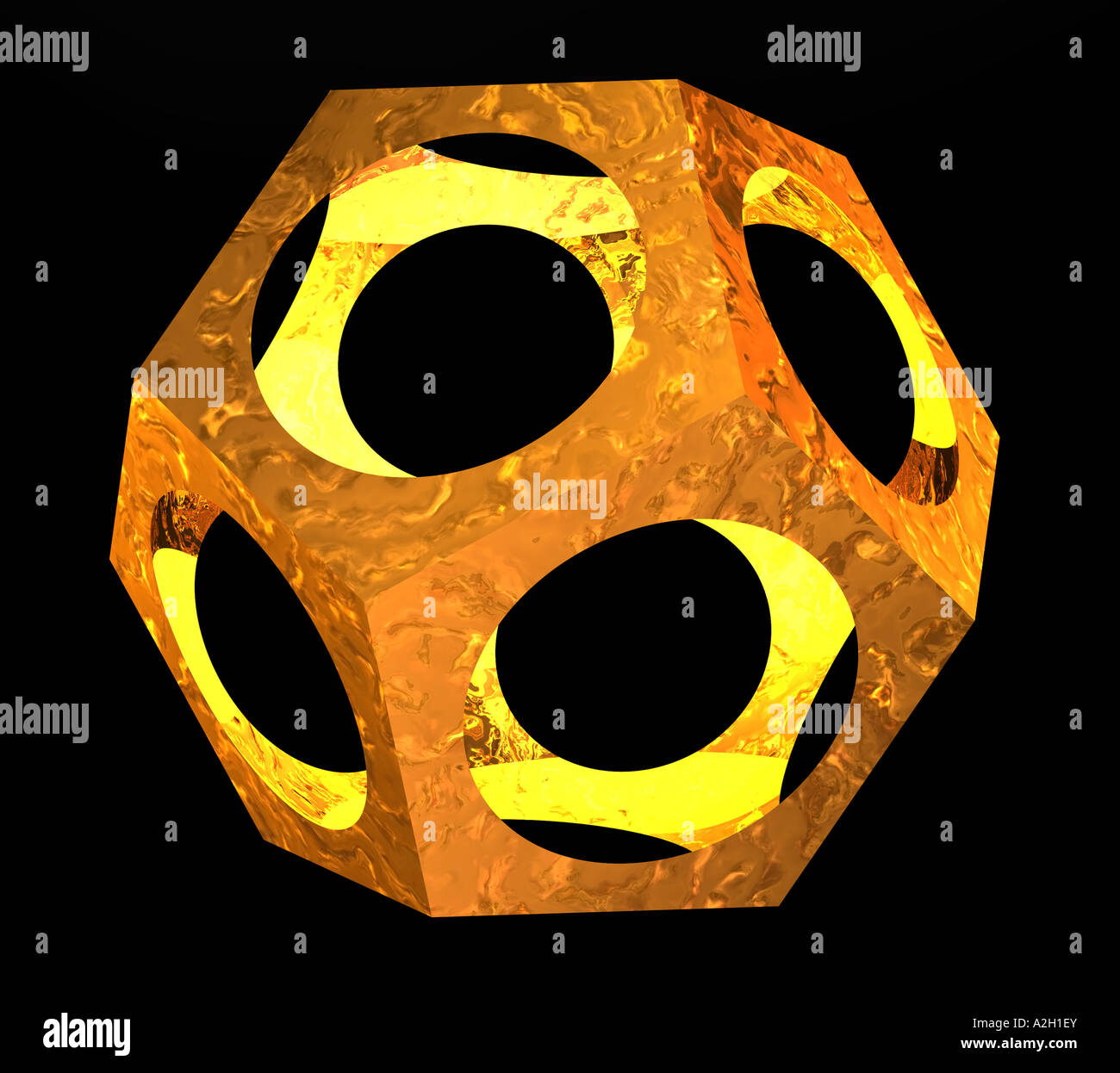 Icosohedral gold-Nugget mit einem sphärischen Mittelteil entfernt computergenerierten dreidimensionalen Modells Stockfoto