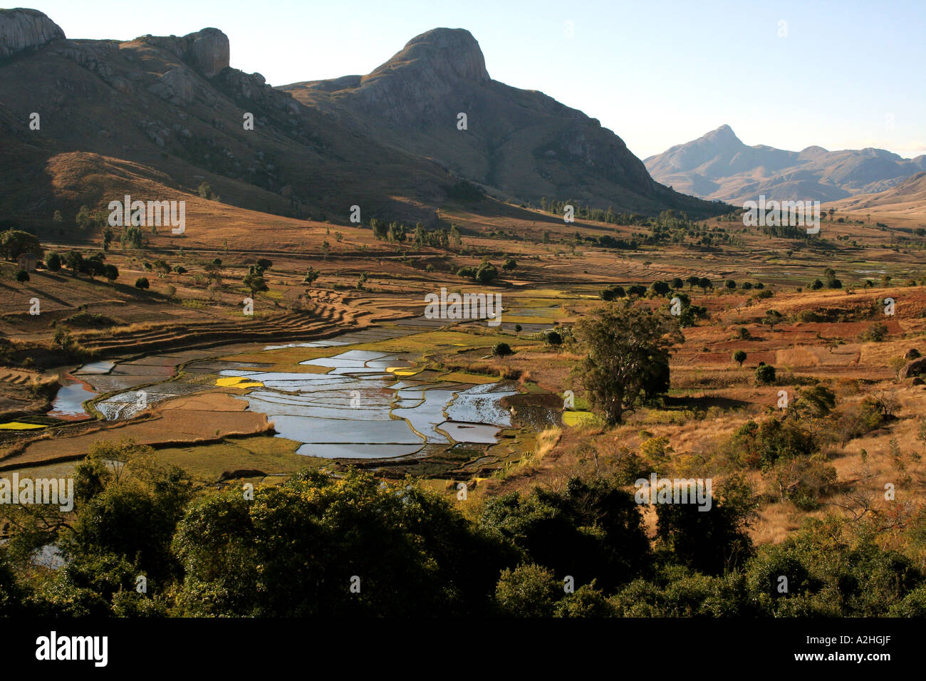 Bergen und weiten Reisfelder, Anjaha reserve Madagaskar-Afrika Stockfoto