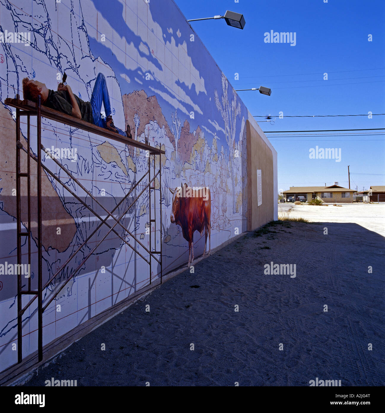 Foto von 'Vieh Tag in Hidden Valley"ein Wandbild, handbemalt Twenty Nine Palms, California.USA. Stockfoto