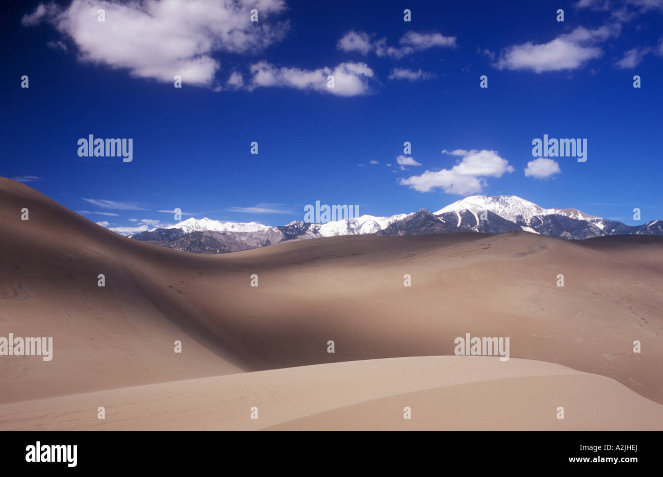 USA Colorado Great Sand Dunes National Park Sanddünen mit Sangre De Cristo Mountains Stockfoto
