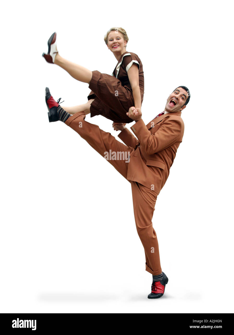 Swing-Tänzer in Vintage-Kleidung gekleidet Stockfoto