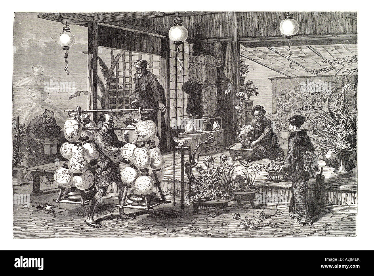 Papeterie Licht Laterne Japan Handel Händler Tempel Tokyo Japan japanische Fernost orientalischen traditionellen Kimono Bonsai Haus offen g Stockfoto