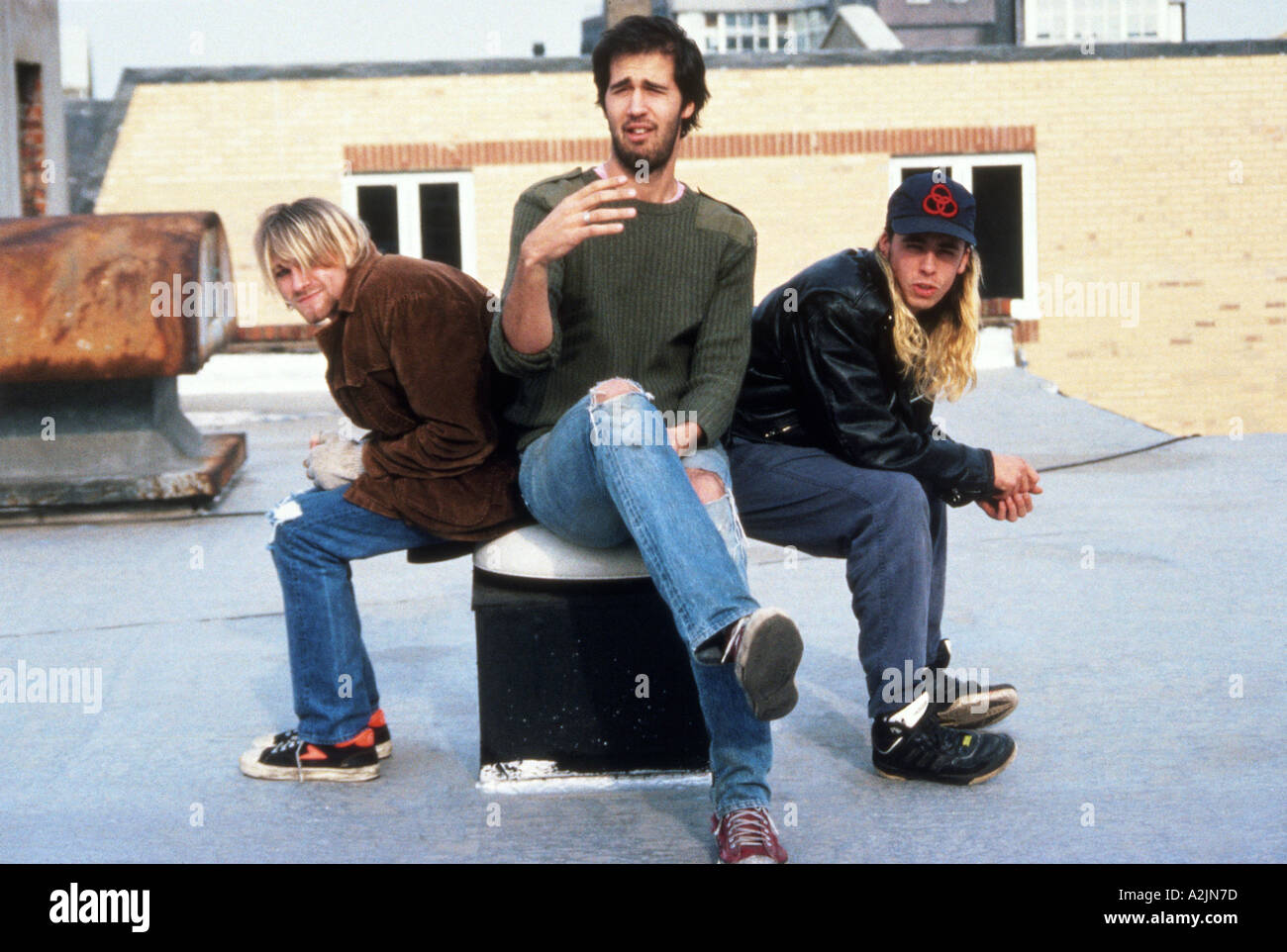 NIRVANA U.S.-Rock-Gruppe im Oktober 1990 l R Kurt Cobain Krist Novoselic und Dave Grohl Stockfoto