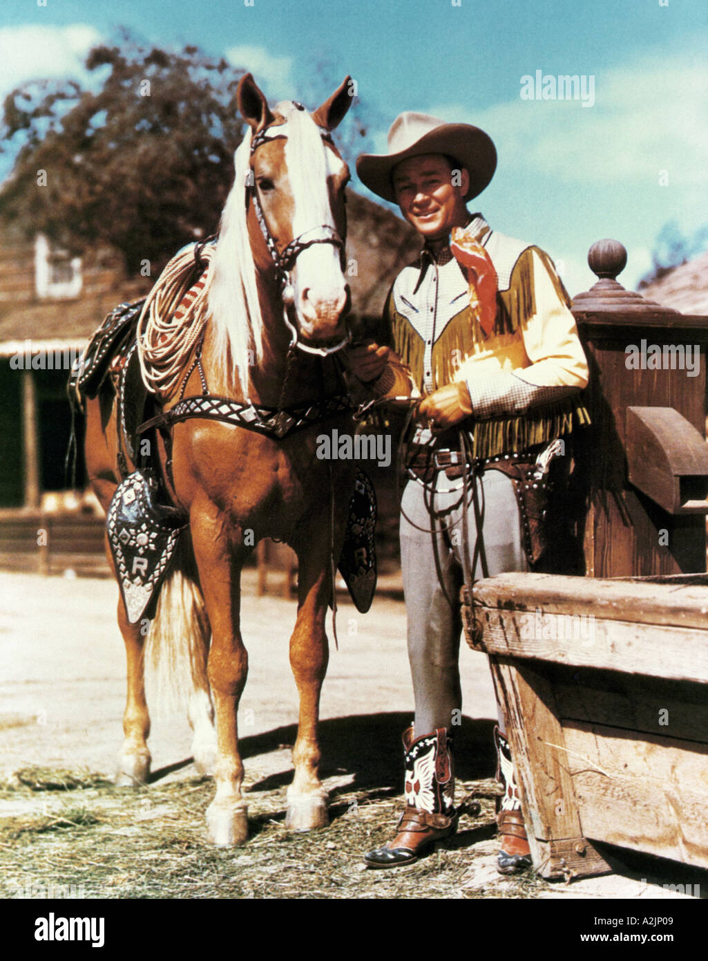 ROY ROGERS singende Cowboy Schauspieler mit seinem Pferd Trigger Stockfoto
