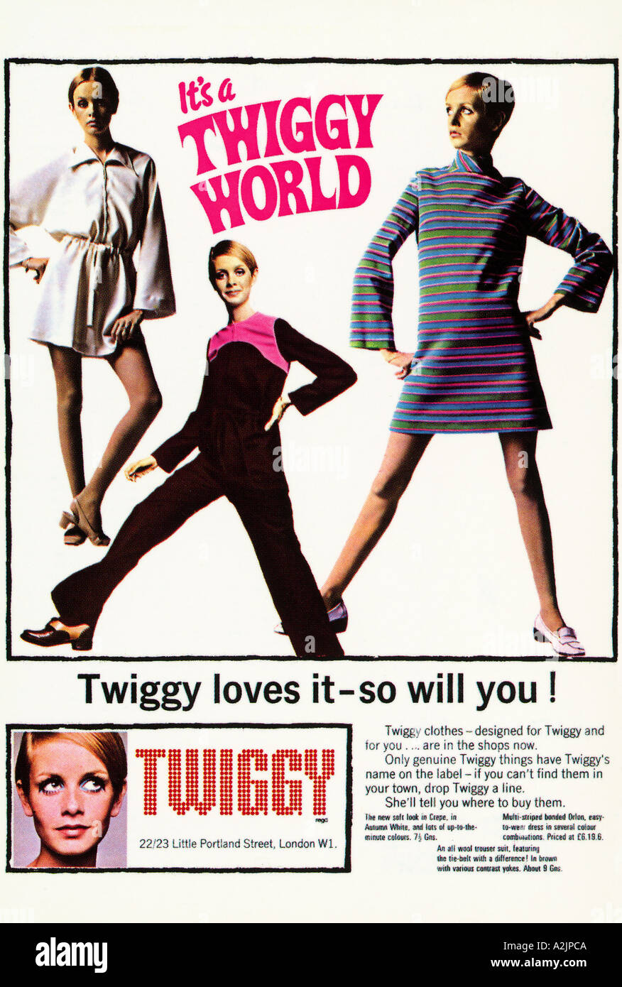 TWIGGY Werbung für UK Modell s 60er Jahre Modeboutique Stockfoto