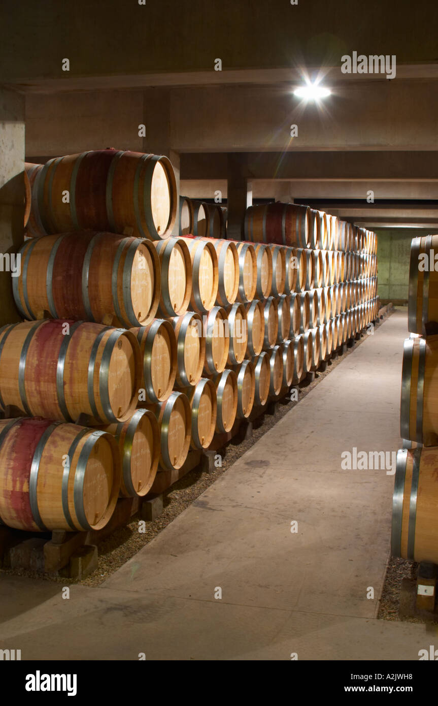 Alterung der moderne Barriquekeller mit Barrique-Stücke mit Reifen Wein, Maison Louis Jadot, Beaune Côte d ' Cote d oder Bourgogne Burgund Burgund Frankreich Französisch Europa Europäische Stockfoto