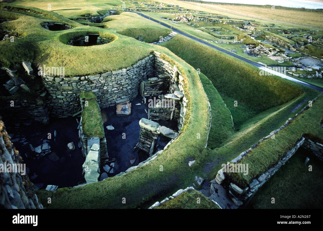 Jarlshof prähistorische und Wikinger-Siedlung bei Sumburgh, Shetland-Inseln, Schottland. Prähistorische Steuerhaus Wohnhäuser Stockfoto