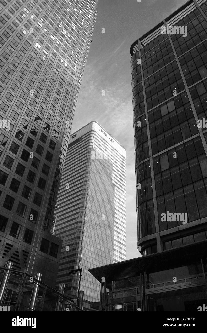 HSBC-Gebäude in Canary Wharf in schwarz / weiß Stockfoto