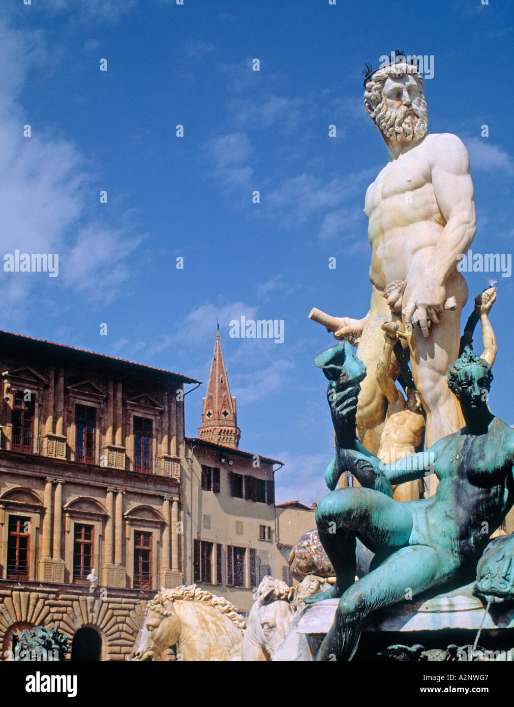 Florenz Toskana Italien Neptunbrunnen auf der Piazza della Signoria Stockfoto