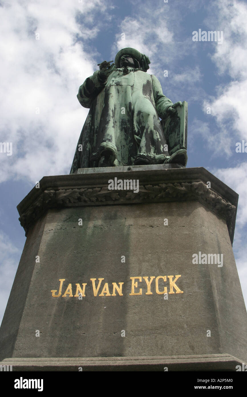 Statue von Jan Van Eyck in Brugge Belgien Stockfoto