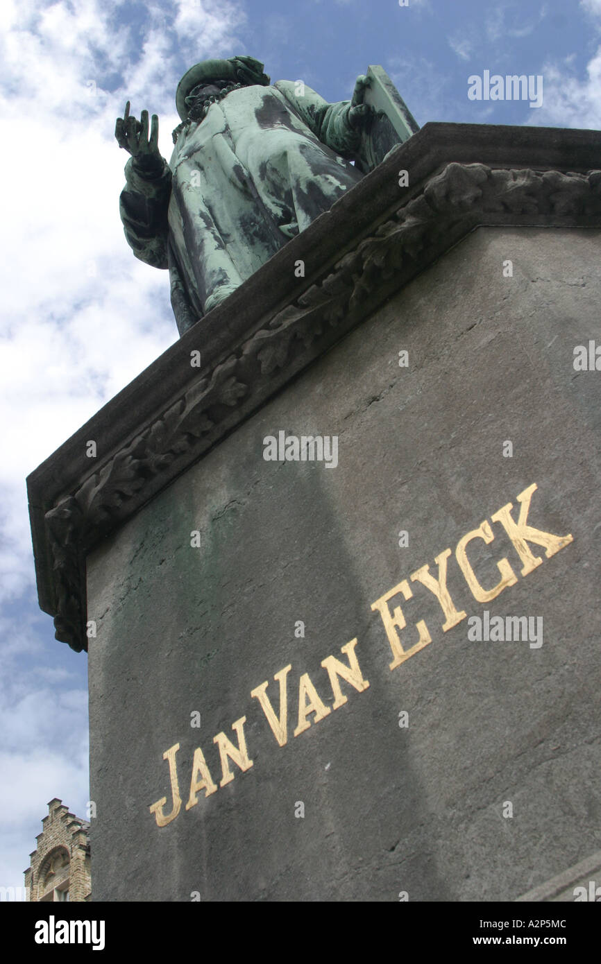 Statue von Jan Van Eyck in Brugge Belgien Stockfoto