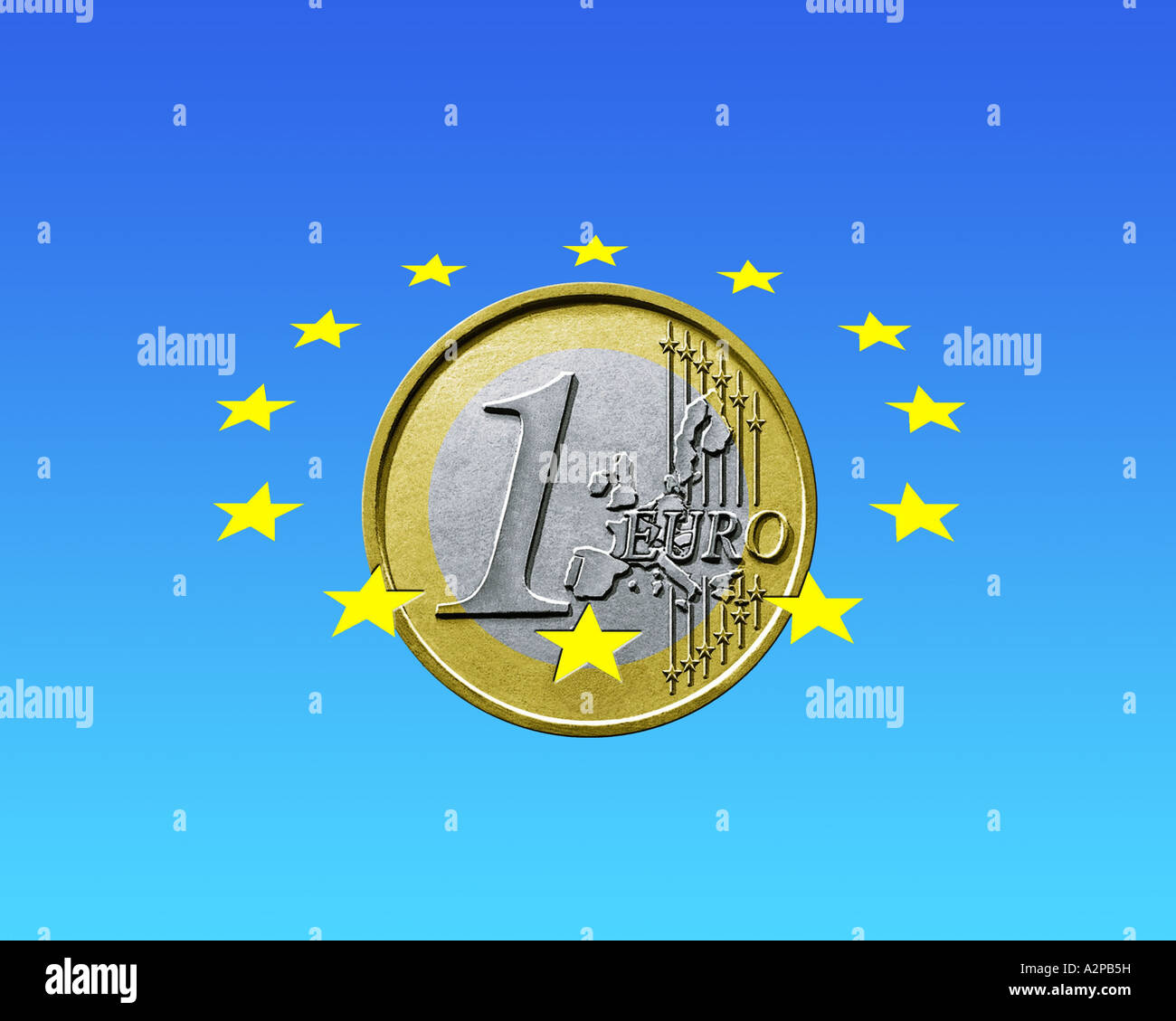 1-Euro-Münze mit den Stars der Europäischen Union, europäische Währung Stockfoto