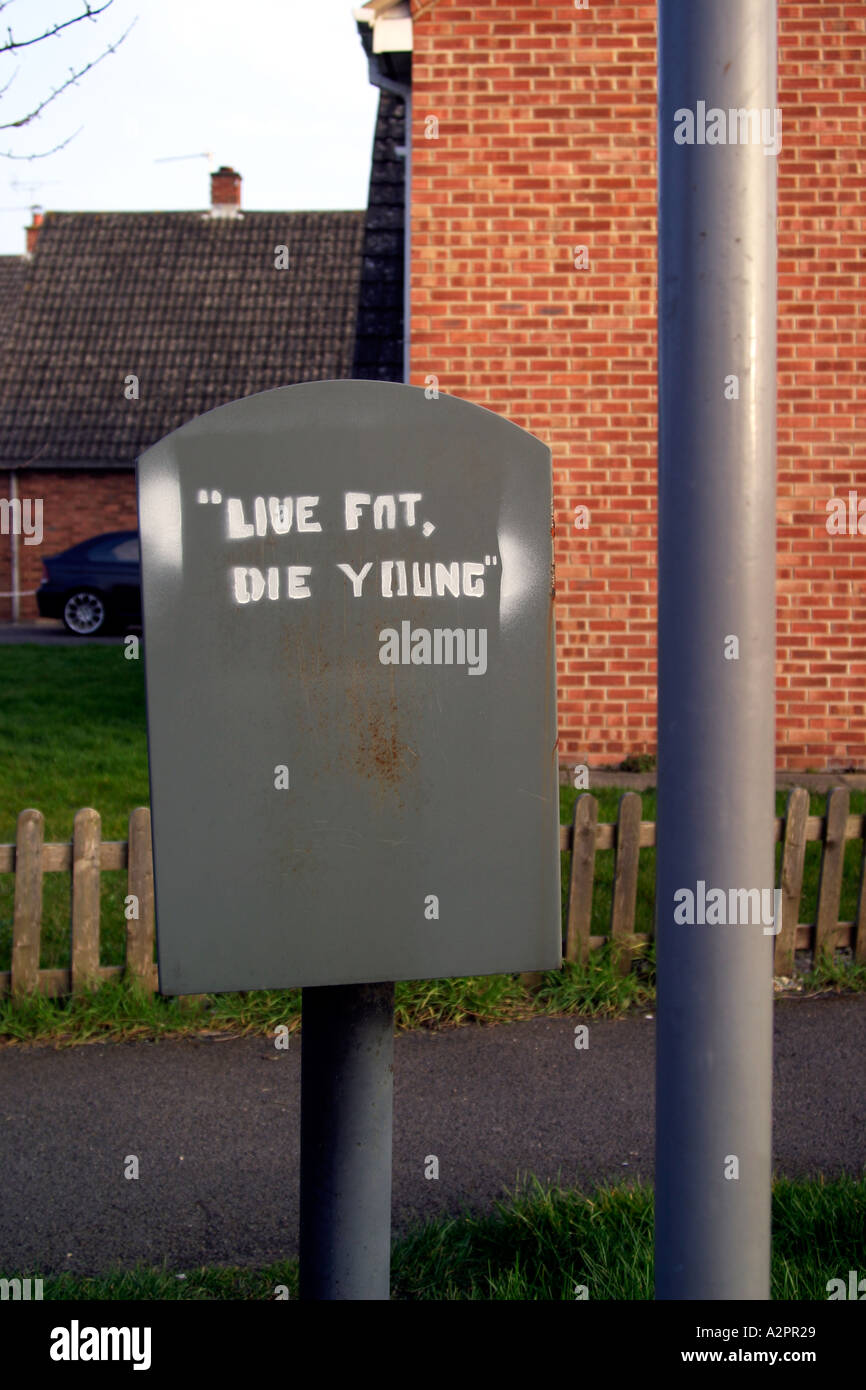 Live Graffiti Fett sterben jung Cricklade Wiltshire England 2005 Stockfoto