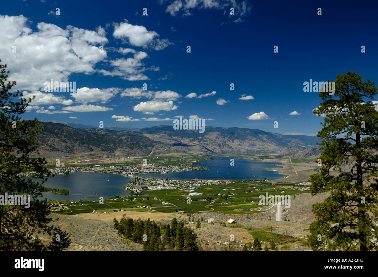 Osoyoos Stadt und See mit Mount Kobau British Columbia Kanada Stockfoto Osoyoos Stadt und See mit Mount Kobau British Columbia Kanada Stockfoto