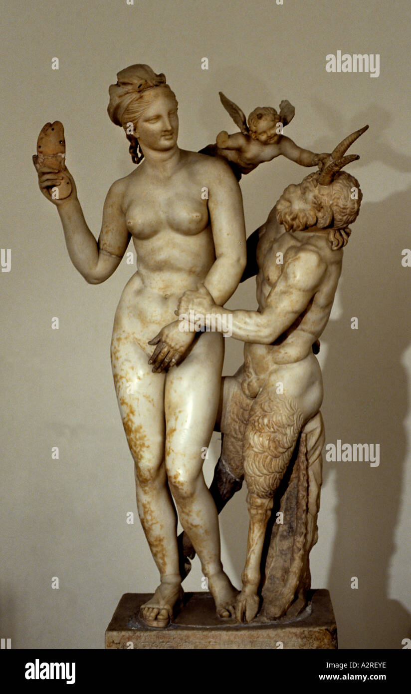 Aphrodite, Pan und Eros, auf der griechischen Insel Delos gefunden und datiert auf etwa von Praxiteles, etwa 100 v. Chr. Stockfoto