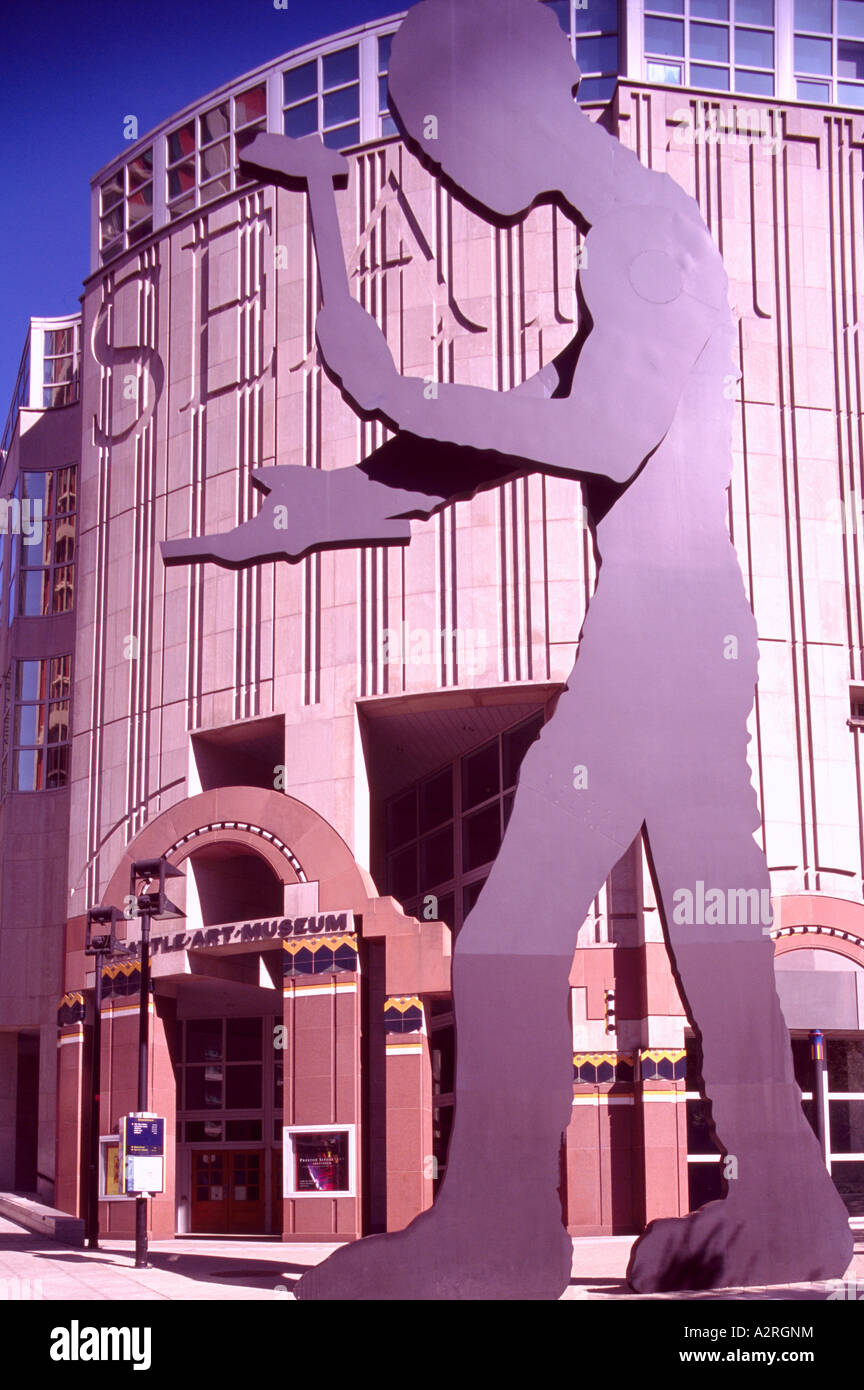 Die "Hammering Man" Skulptur von Künstler Jonathan Borofsky Seattle Washington State USA Stockfoto