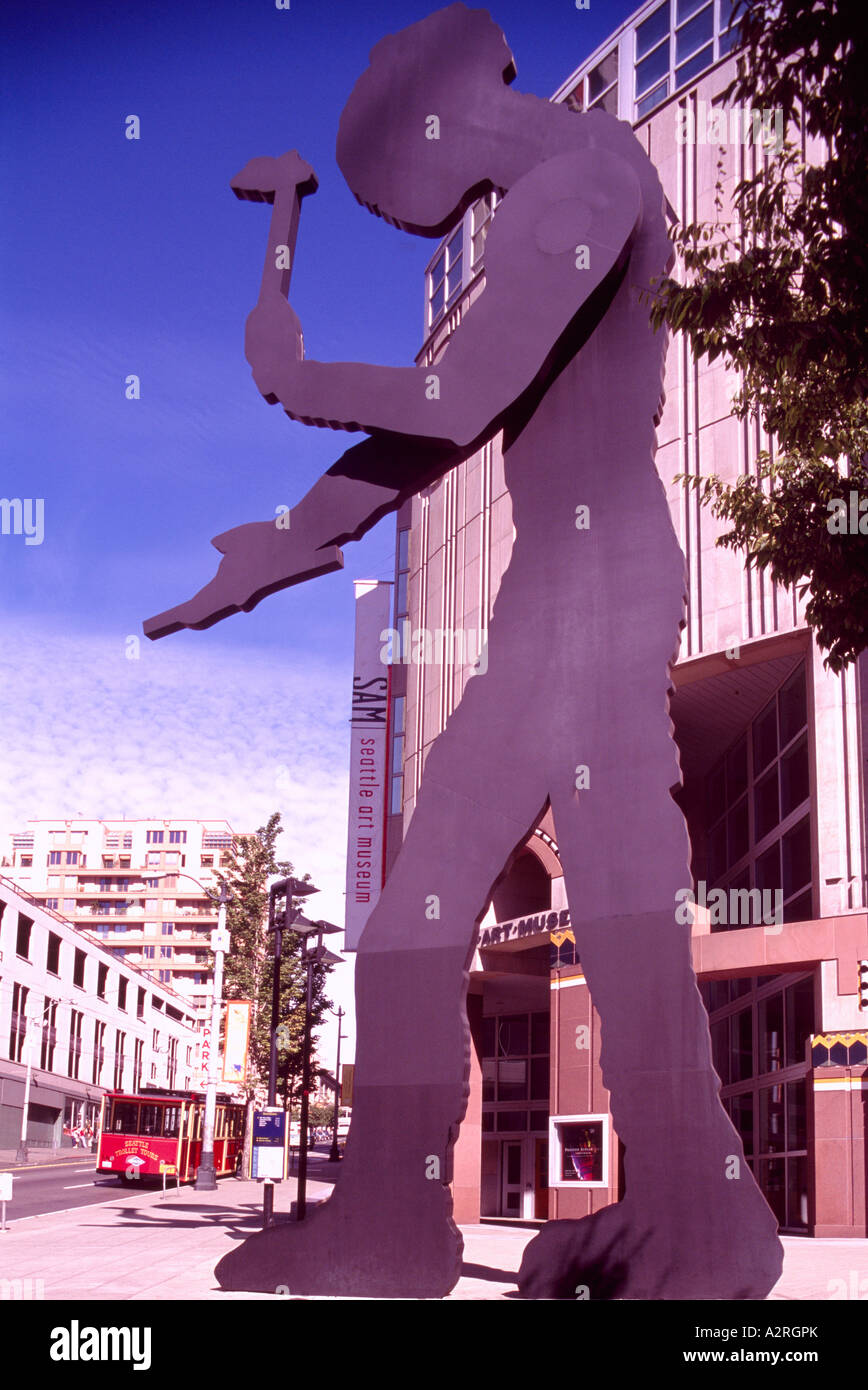 Die "Hammering Man" Skulptur von Künstler Jonathan Borofsky Seattle Washington State USA Stockfoto