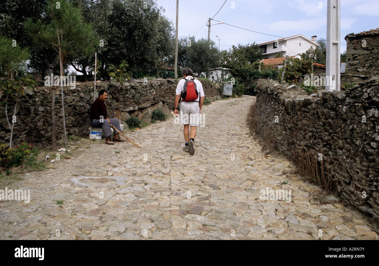 Nick Haslam spricht für Dorfbewohner machen eine Hacke, die Weinberge in der Douro-Tal Portugal Unkraut Stockfoto