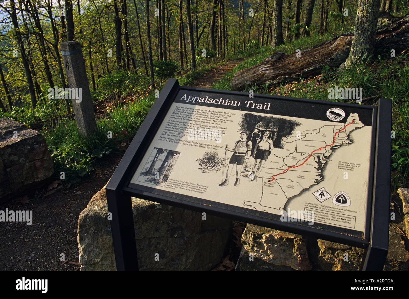 Virginia Shenandoah National Park Skyline Drive Appalachian Trail interpretierende Zeichen und Karte Stockfoto