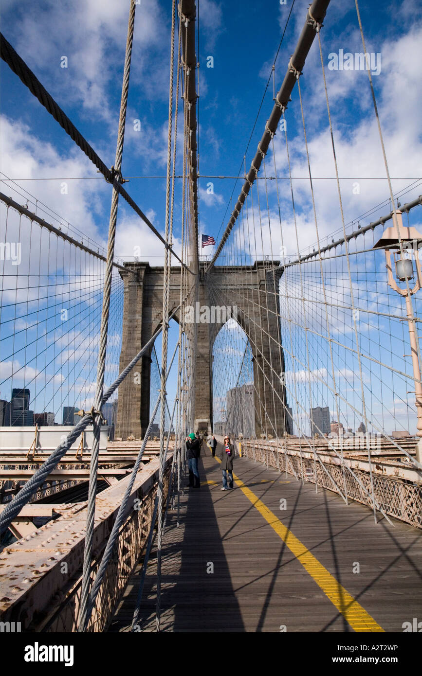 Brooklyn Bridge und Aussetzung Kabel New York City USA Stockfoto