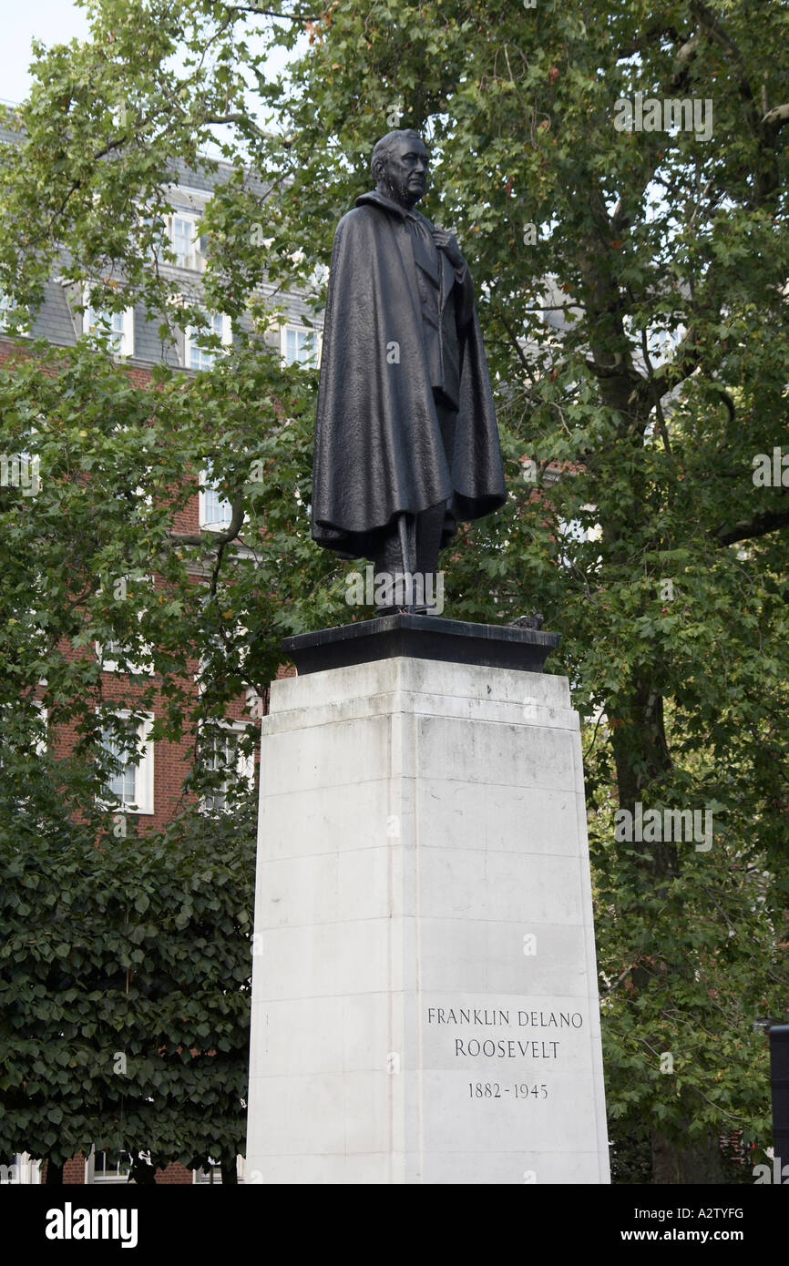 Statue Denkmal für Franklin Delano Roosevelt am Grosvenor Square in Mayfair London W1 England Stockfoto