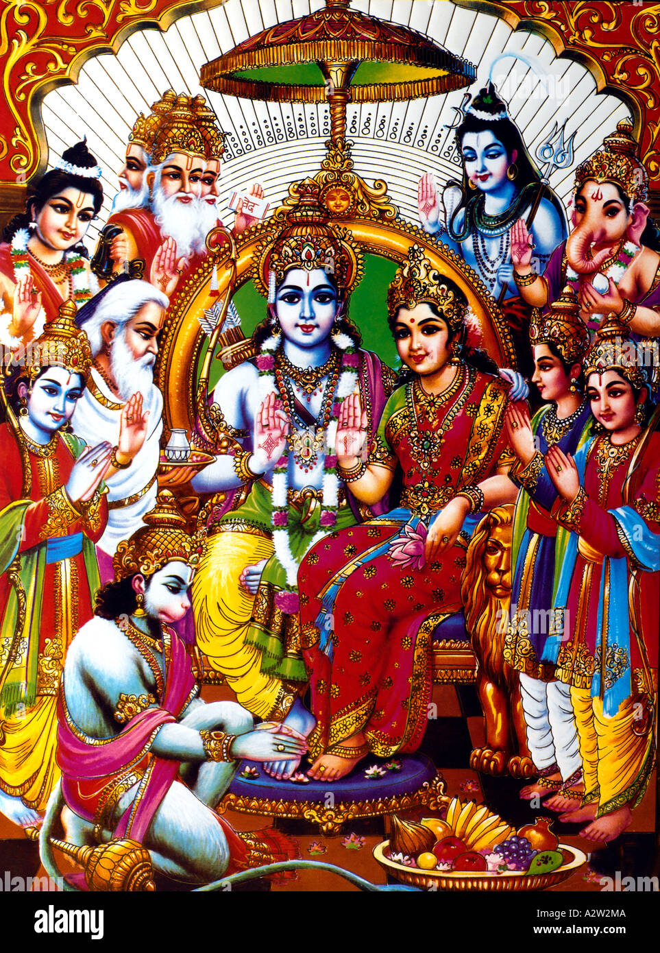 Rama Sita Hanuman Shiva Brahma und Ganesh Hindu-Götter Stockfoto