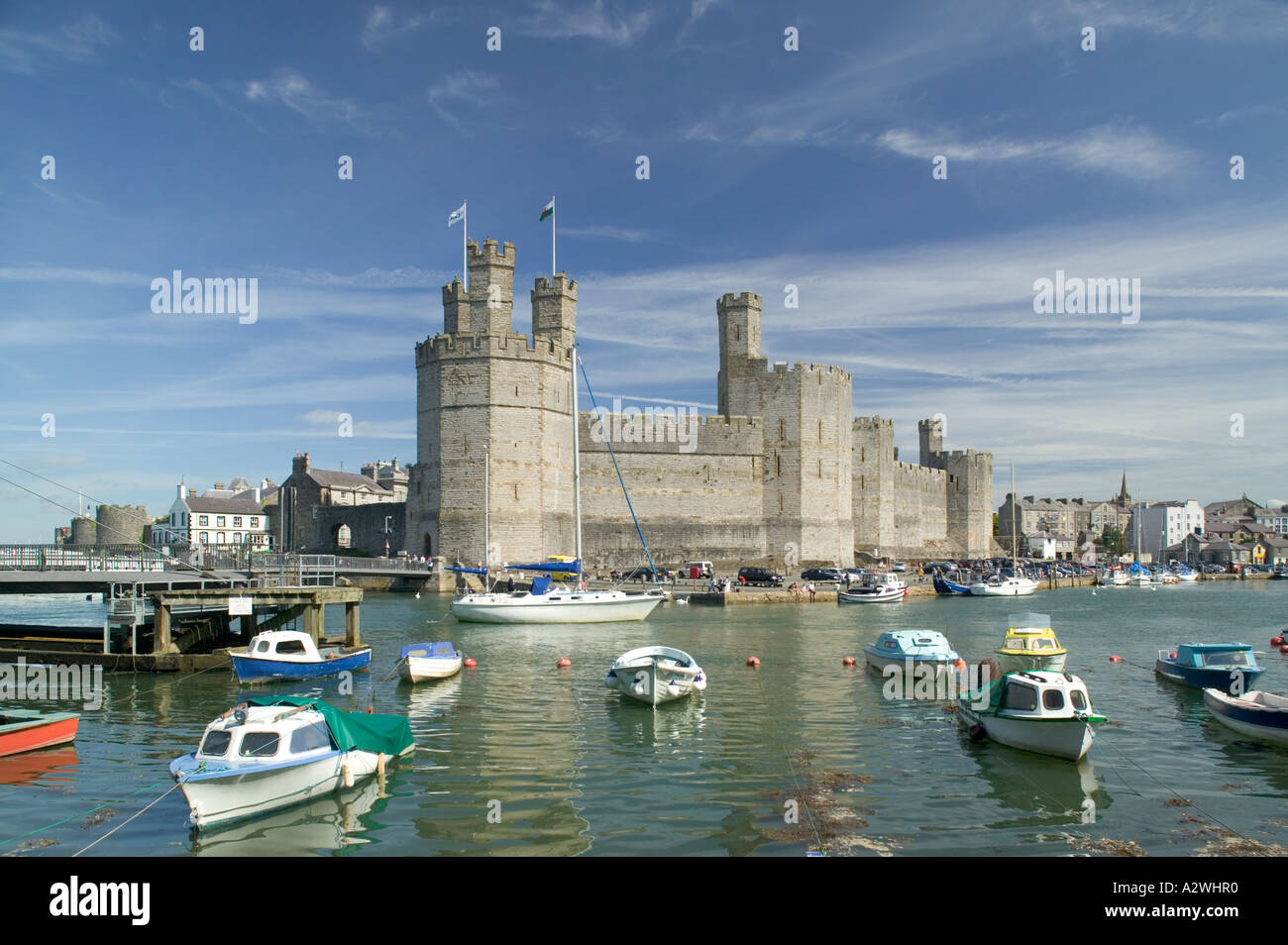 Caernarfon Castle Caernarfon & Merionethshire Snowdonia-Nationalpark-Wales Stockfoto