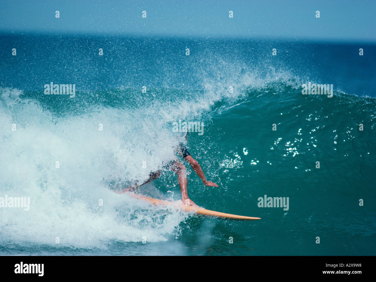 Surfen-Mann im Fass Welle. Stockfoto