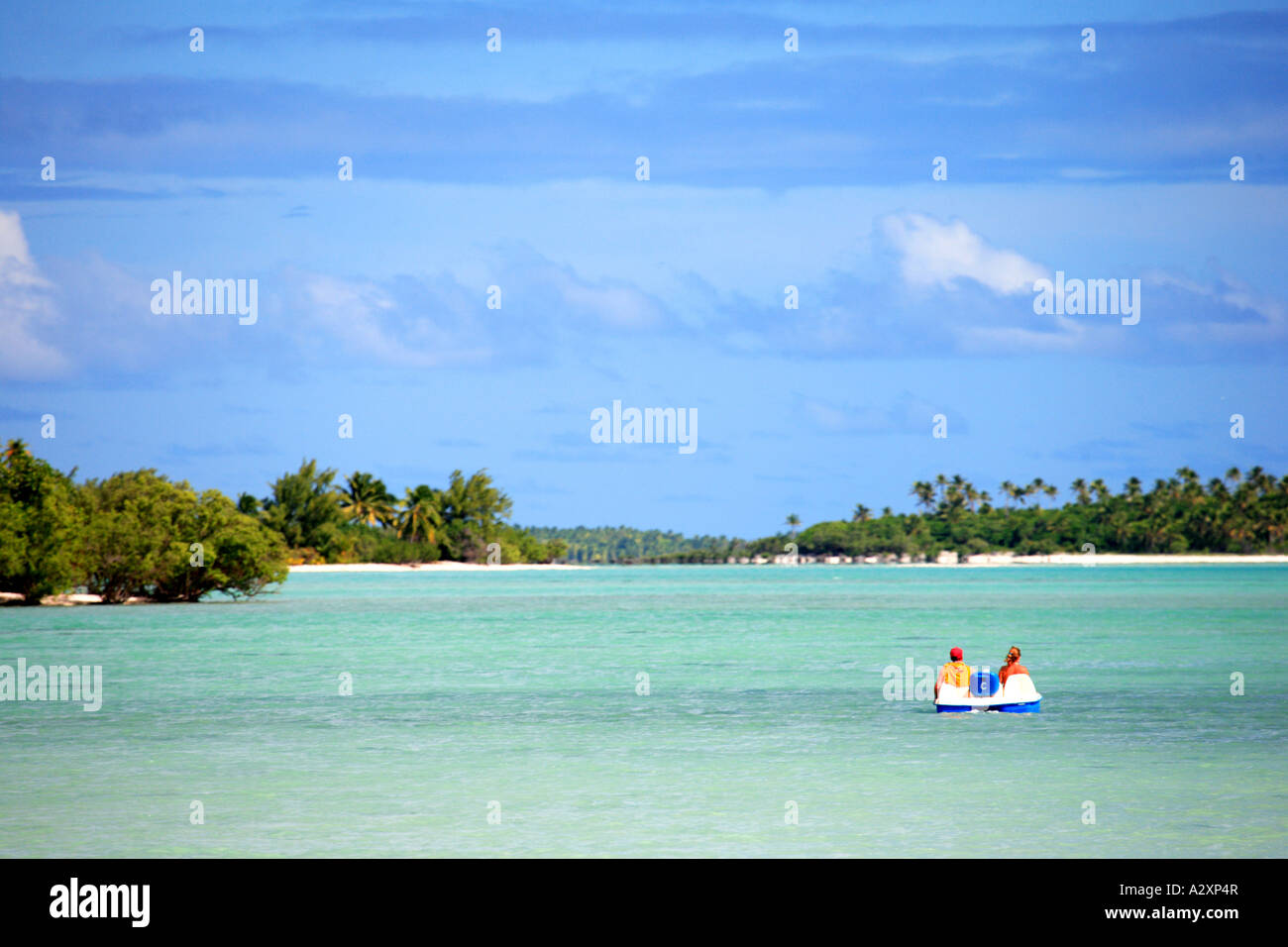 Paddelboot in Aitutaki Lagune Cook Inseln Polynesiens Stockfoto