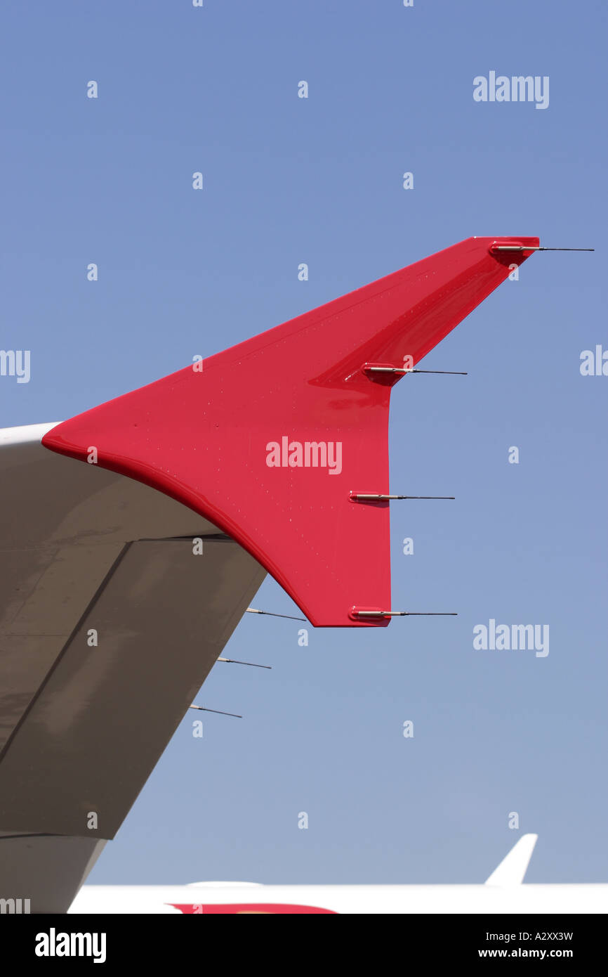 Jet Flugzeug Passagierflugzeug Flügelspitze Winglet mit anti-statische Entlader Stockfoto