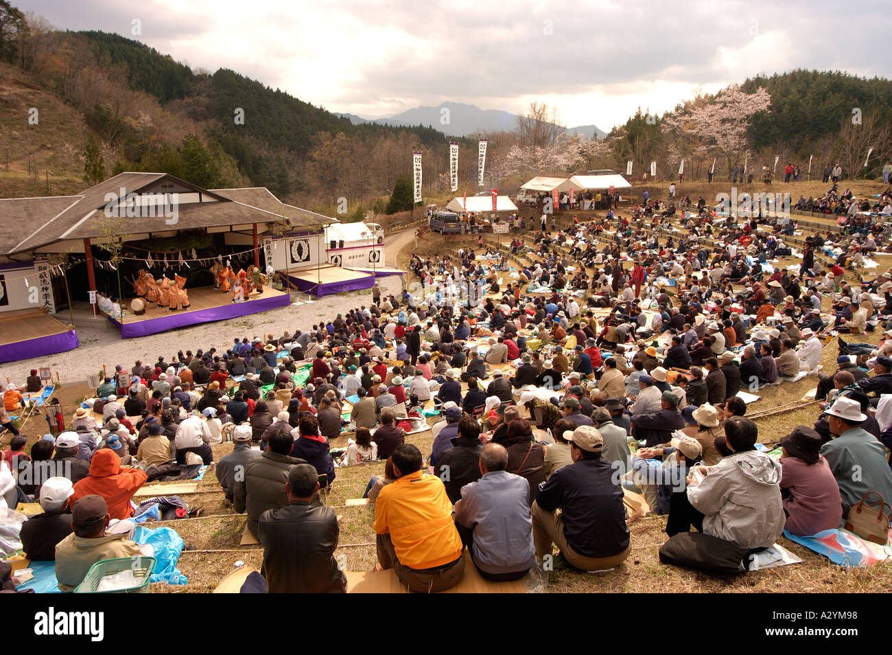 Kagura Spring Dance Festival Kiyokawa Dorf Oita Präfektur Kyushu, Japan Stockfoto