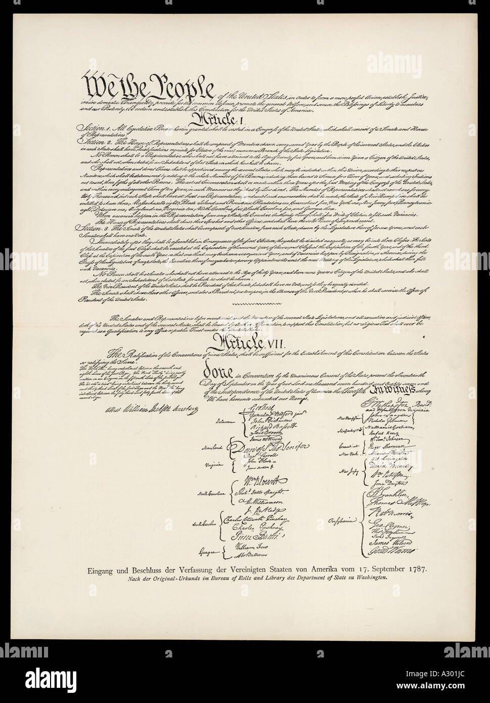 Verfassung der Usa 1787 Stockfoto