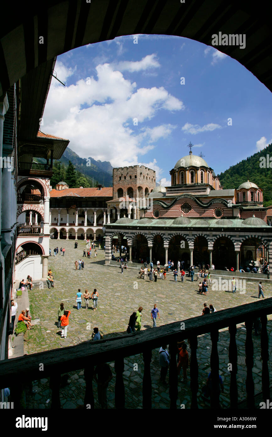 Rila Kloster Berge Bulgarien Völker Republik Balkanhalbinsel Europe Travel Heilige Land Tourismus Symbol ikonische Bild Farbe Stockfoto