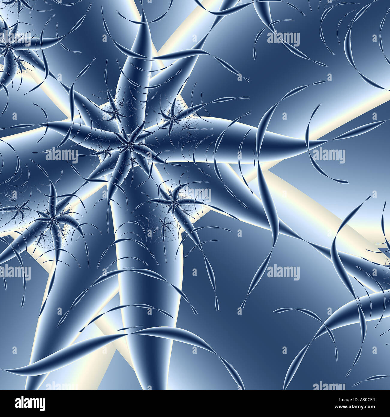 Computer generierte Fraktale Bild Blüte kreativen Traum Eindruck Design Digitaleffekt Raster Abbildung Psycho blau Stockfoto