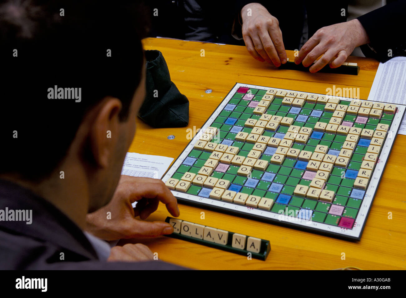 ein Scrabble-Wettbewerb in den Straßen von Mailand Stockfoto