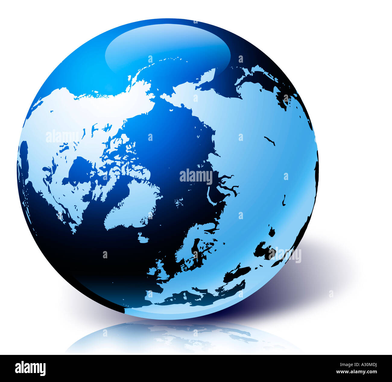 Globus mit Blick auf den arktischen Ozean Nordamerika Europa und Asien Stockfoto