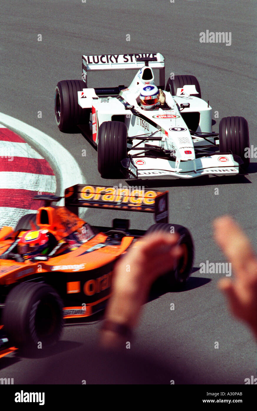 Olivier Panis Hintergrund Anerkennung Spectatorsat den Grand Prix de Montreal Kanada Stockfoto