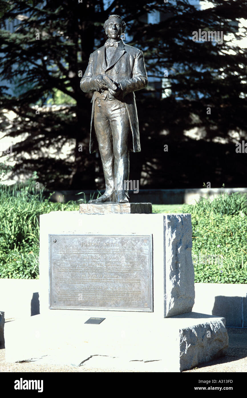Statue von Joseph Smith, Tempelplatz, Salt Lake City, Utah, USA Prophet und Gründer der Mormonen-Kirche Stockfoto