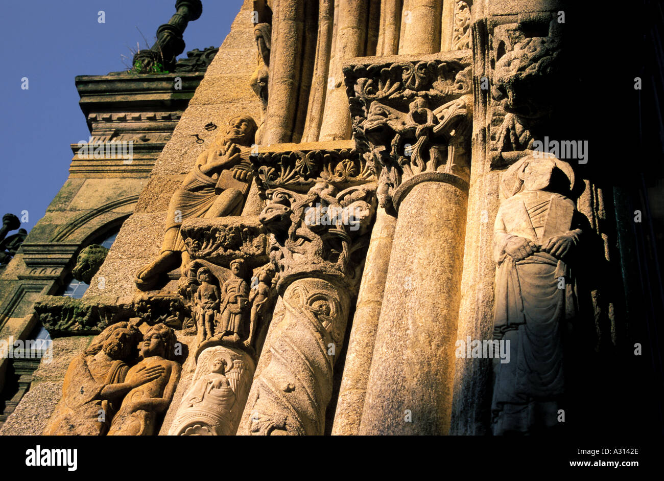 Detail-Südfassade der Kathedrale von Santiago de Compostela Compostela Coruña Spanien Stockfoto