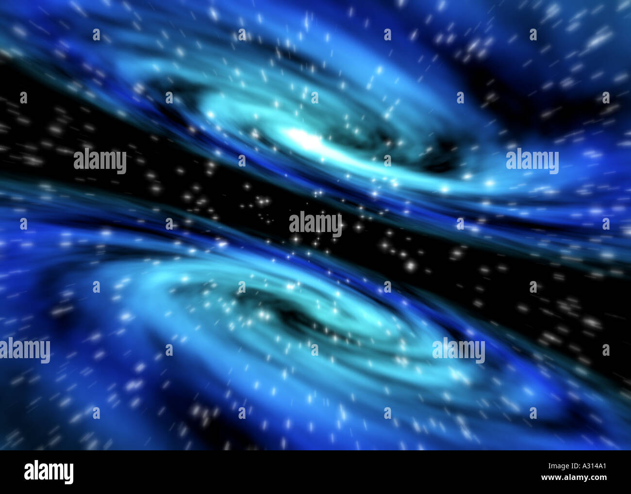Symmetrische Twin blau Galaxien im Weltraum Stockfoto