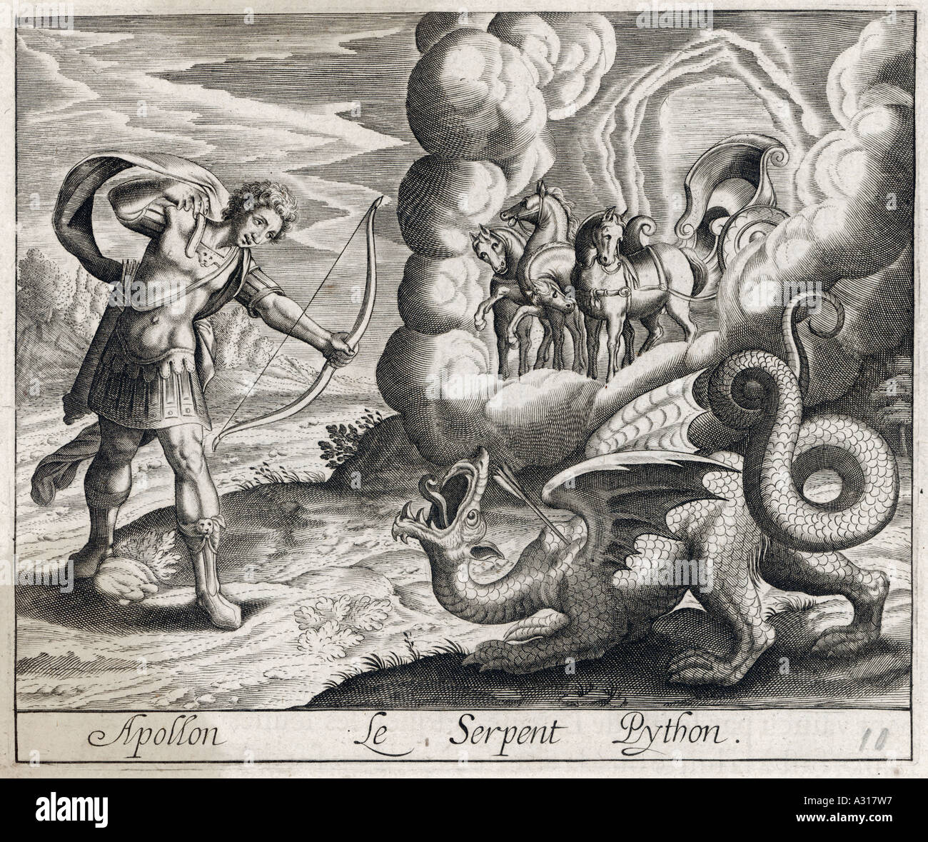 Apollon und Python Stockfoto