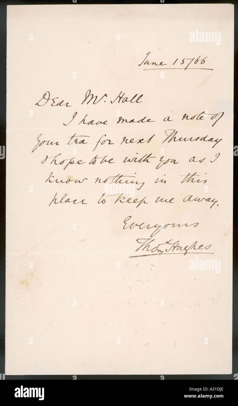 Thomas Hughes Brief Stockfoto