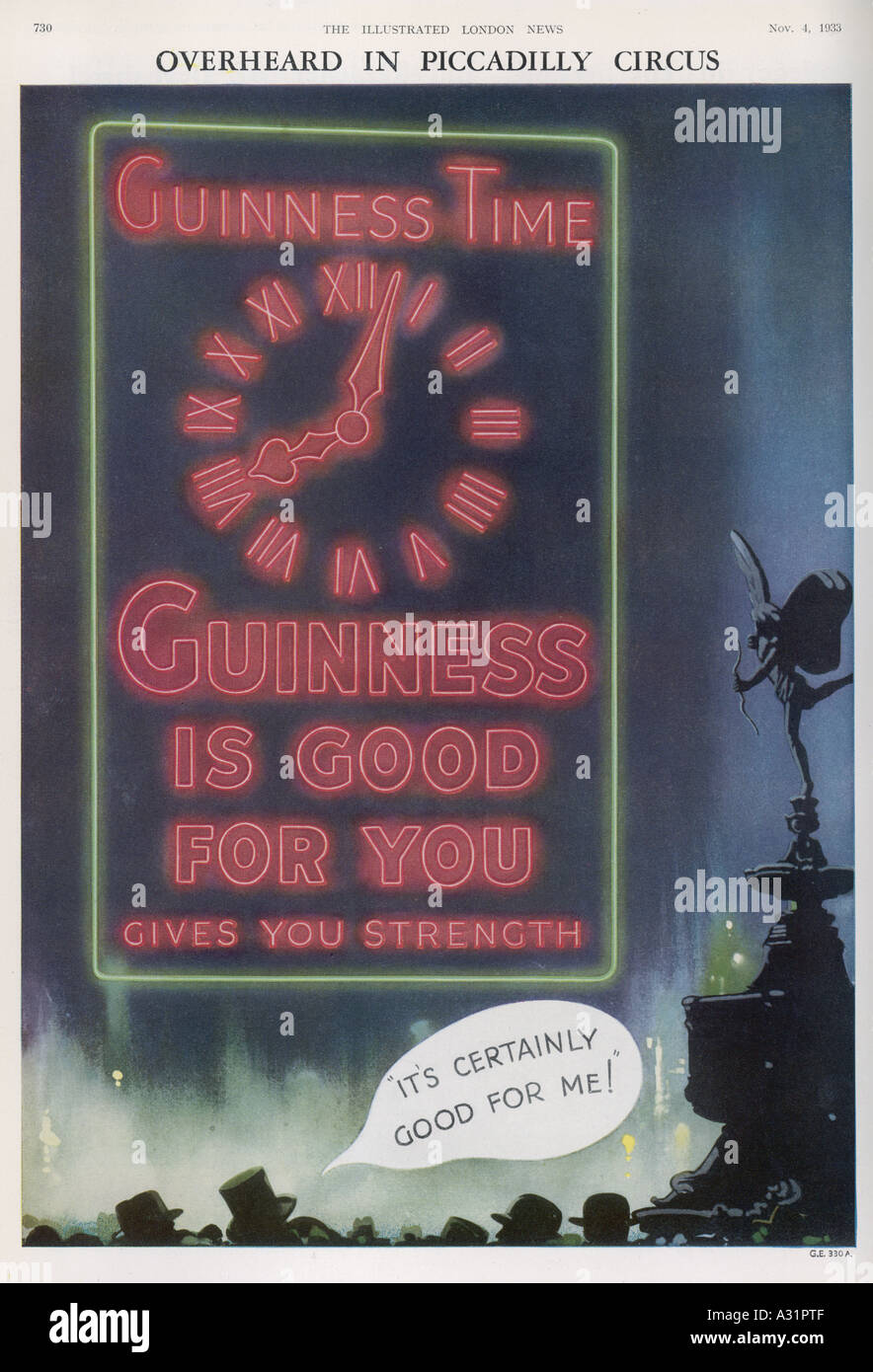 Anzeige Guinness 1933 Stockfoto