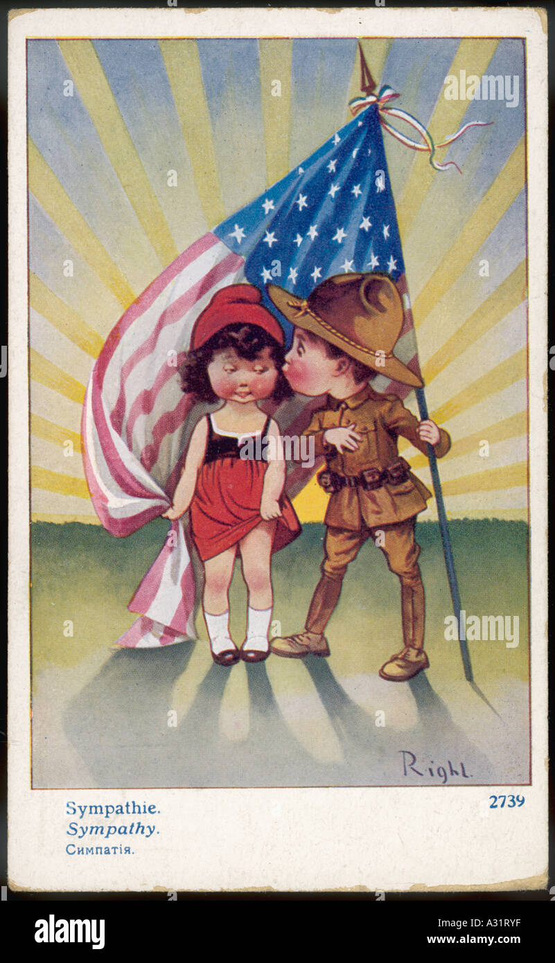 Ww1 Postkarte Usa Joins Stockfoto