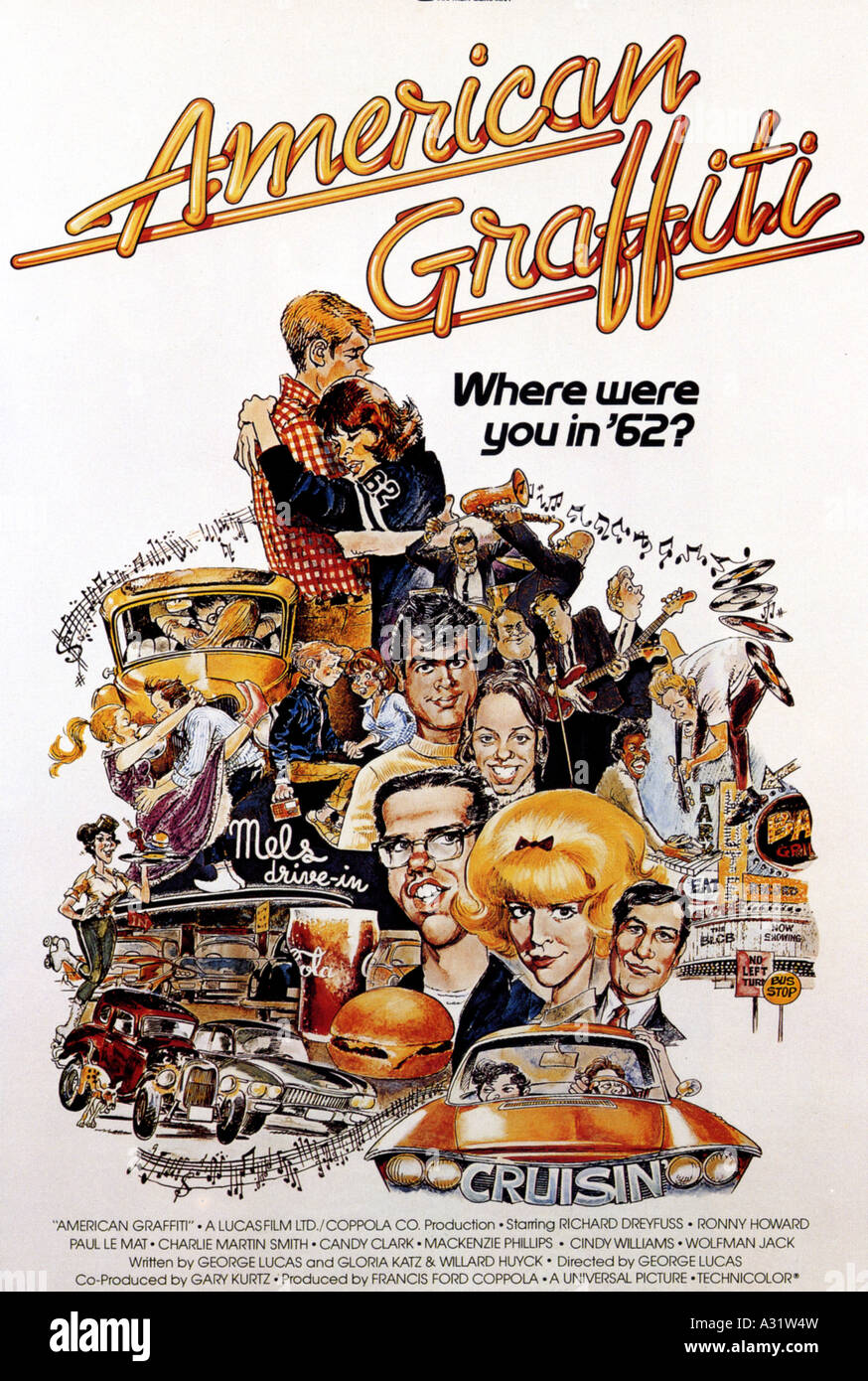 AMERICAN GRAFFITI Plakat für 1973 Universal Film unter der Regie von George Lucas Stockfoto