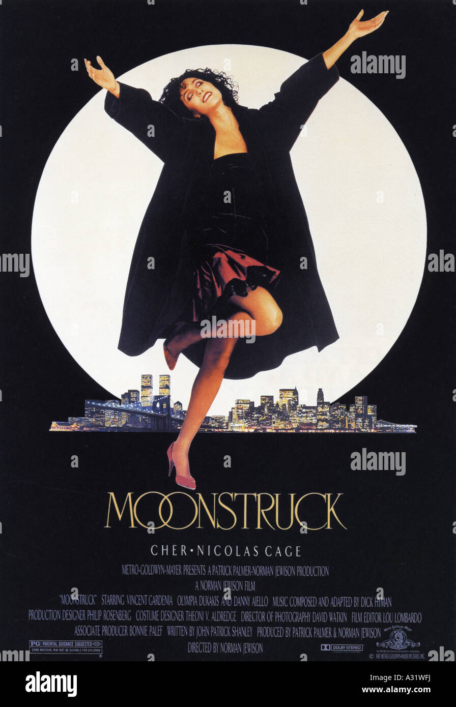 MONDSÜCHTIG Plakat für 1987 Patrick Palmer film mit Cher Stockfoto
