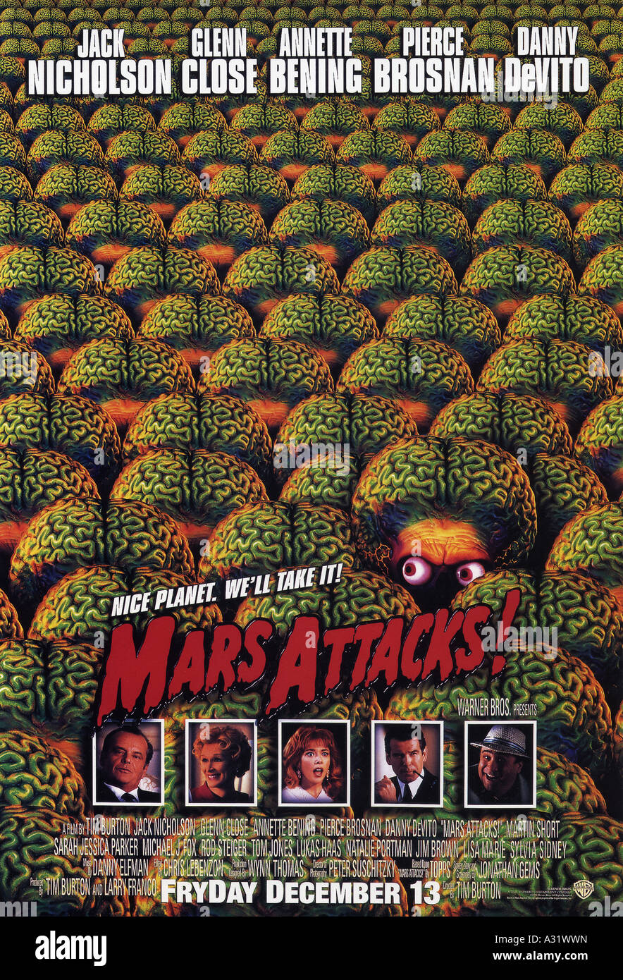 MARS ATTACKS Plakat für 1996 Warner Film Stockfoto