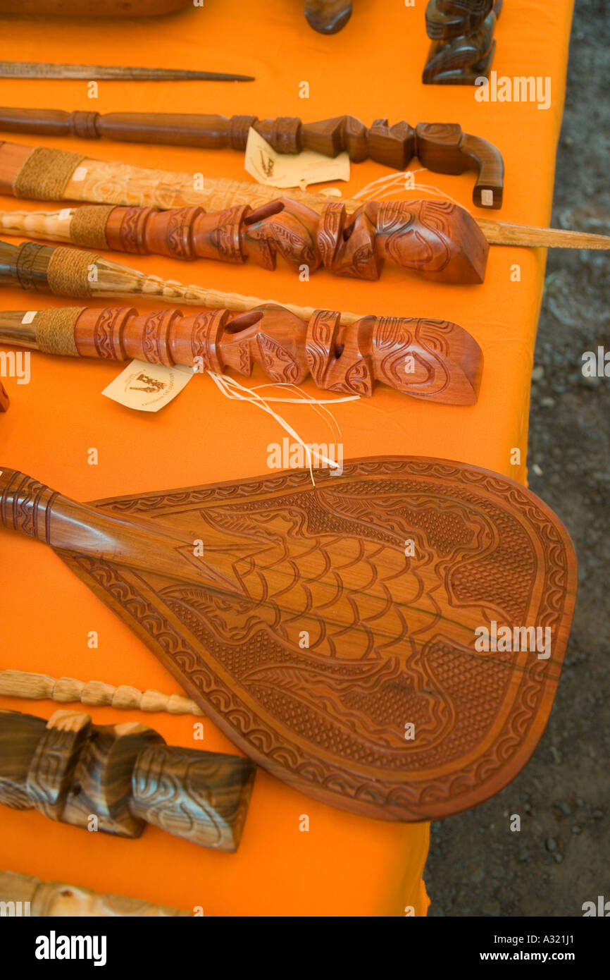 Geschnitzte Holz Paddel Tith design Schildkröte Atuona Hiva Oa Marquesa Inseln Französisch-Polynesien Stockfoto