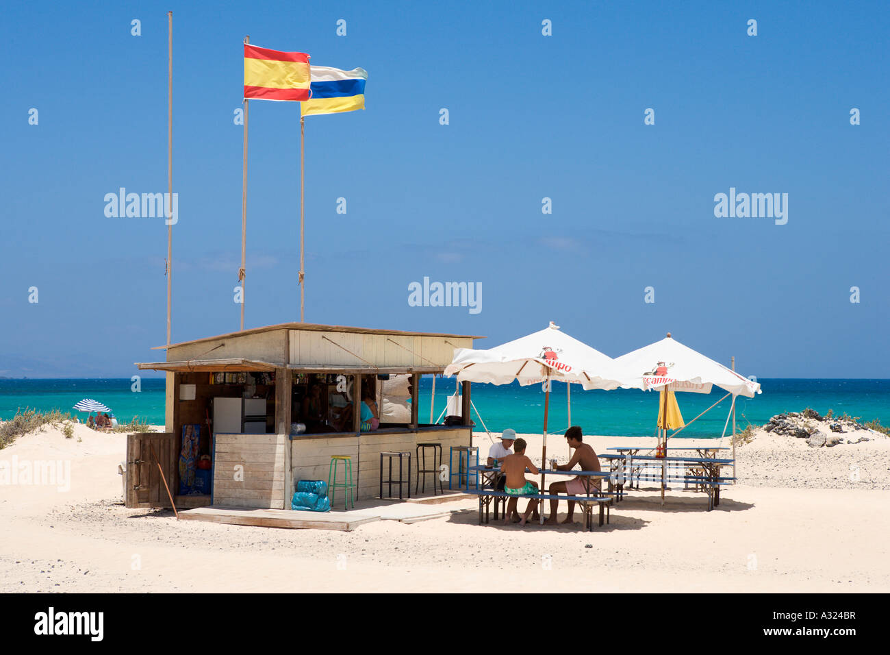 Strandbar, Parque Natural de Corralejo, Fuerteventura, Kanarische Inseln, Spanien Stockfoto